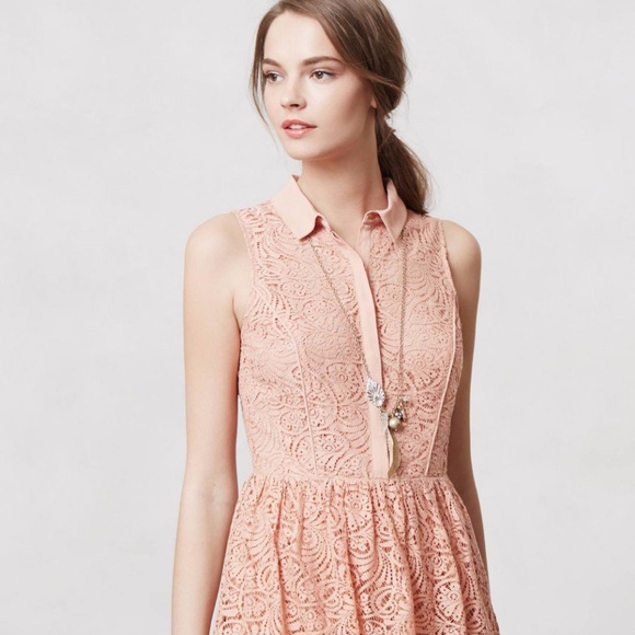 The Addison Story Dresses & Skirts - Anthropologie Tiered Lace Shirtdress Nude Pink Cocktail Party Dress, Size M